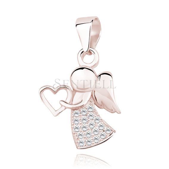 Silver (925) rose gold-plated pendant with white zirconias - angel