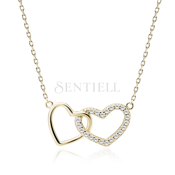 Silver (925) necklace with hearts pendant, gold-plated