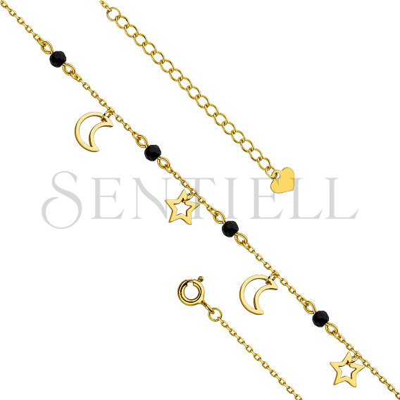 Silver (925) gold-plated anklet - adjustable size with star and moon pendants