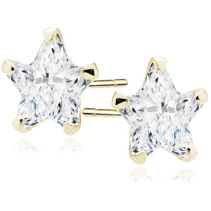 Pendientes de plata de ley 925 chapados en oro con circonitas blancas estrellas 8 x 8 mm