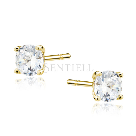 Silver (925) gold-plated earrings round white zirconia diameter 4mm