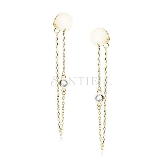 Silver (925) gold-plated earrings circle with white zirconia on chain