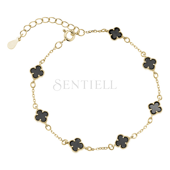 Silver (925) gold-plated bracelet with black onyx - quatrefoil