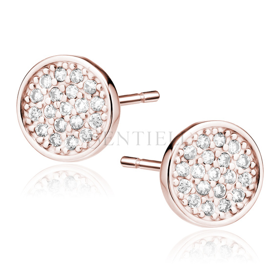 Silver (925) elegant round earrings with zirconia, rose gold-plated