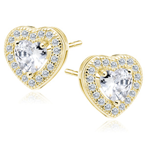 Silver (925) gold-plated Earrings white zirconia - hearts