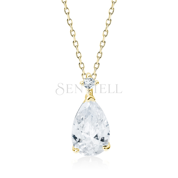 Silver (925) gold-plated necklace with white zirconia - teardrop