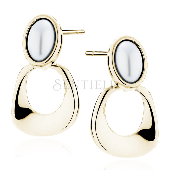 Pendientes de plata de ley 925 chapados en oro con perla