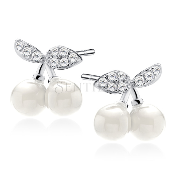 Pendientes de plata de ley 925 - cerezas con circonita blanca y perla