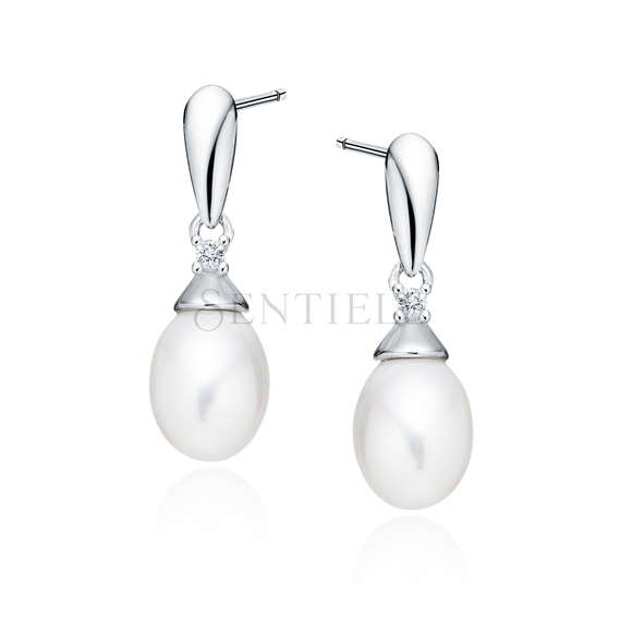 Silver (925) pearl earrings with white zirconia