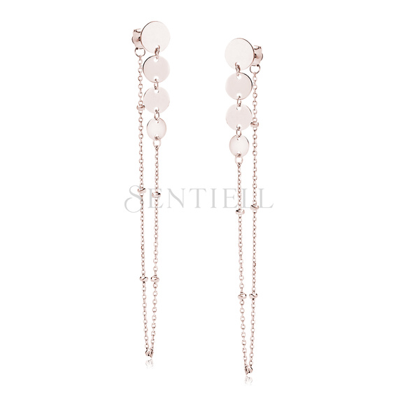 Silver (925) rose gold-plated earrings - circles and chain with balls