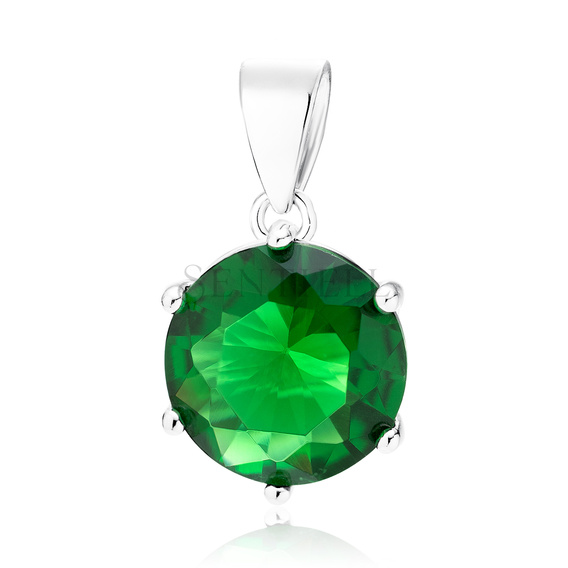 Silver (925) pendant round green zirconia diameter - 12mm