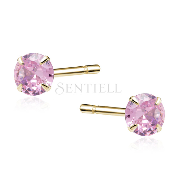 Silver (925) gold-plated earrings round pink zirconia diameter 4mm