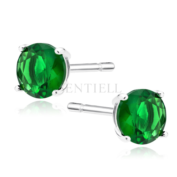 Silver (925) earrings round green zirconia diameter 7mm