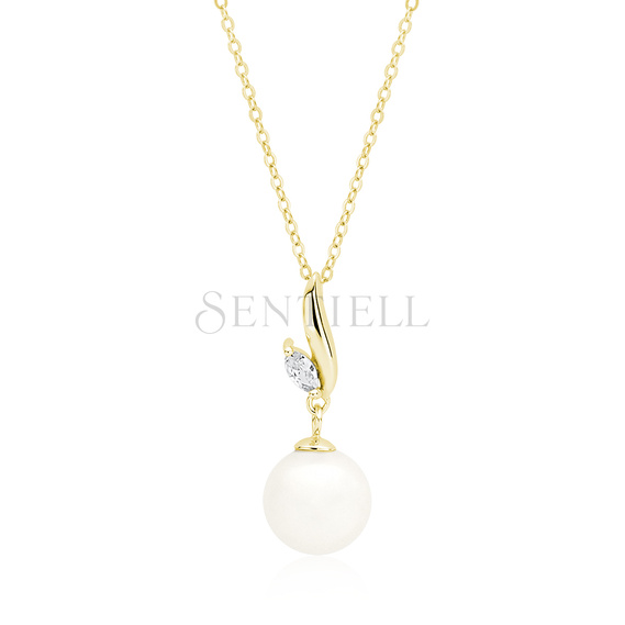 Silver (925) gold-plated necklace pearl with white zirconia