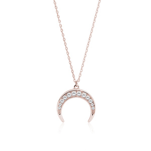 Silver (925) necklace - rose gold-plated crescent with zirconia