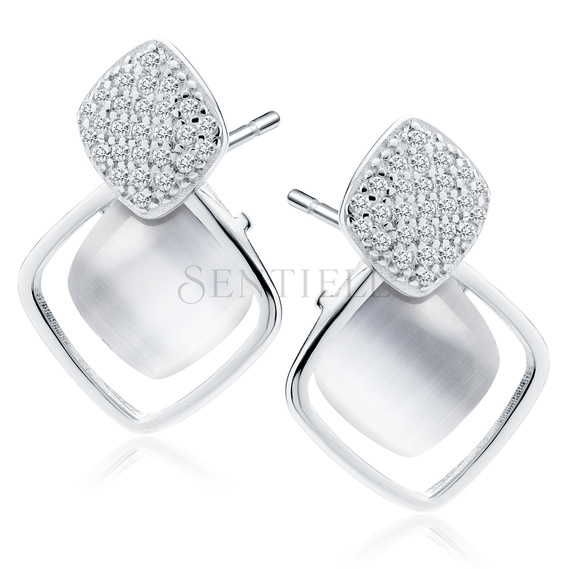 Silver (925) earrings with white zirconias and ulexite