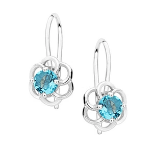 Silver (925) elegant earrings - flowers with aquamarine zirconia