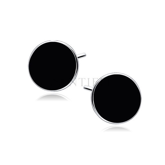 Silver (925) black enameled earrings - circles