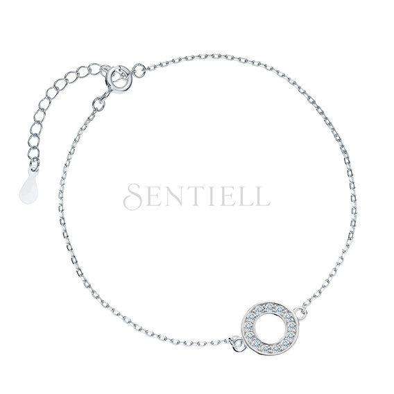 Silver (925) bracelet with round pendant and zirconia