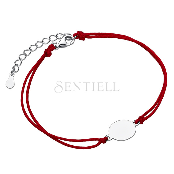 Silver (925) bracelet with red cord - circle