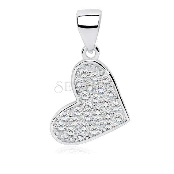 Silver (925) pendant white zirconia - heart microsetting