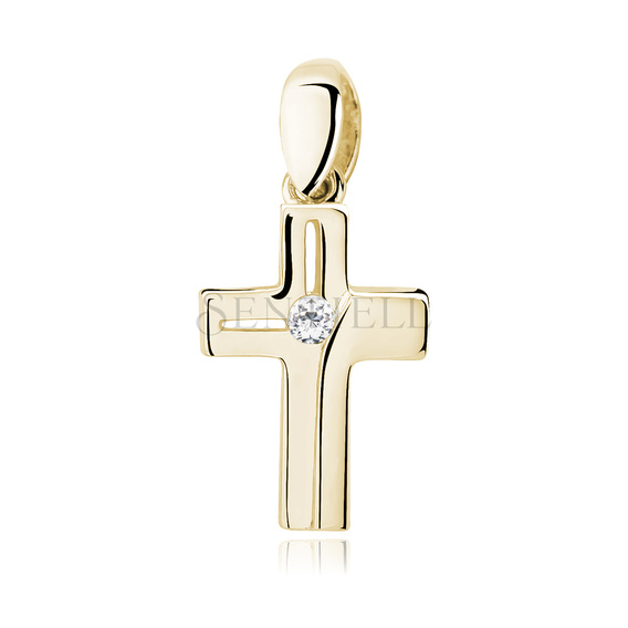 Colgante cruz elegante chapado en oro de plata de ley 925 con circonita