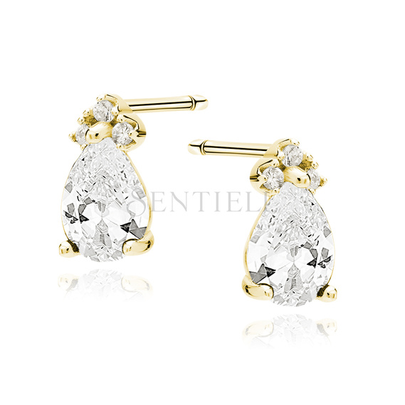 Silver (925) elegant round gold-plated earrings with sapphire zirconia