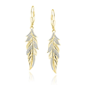 Silver (925) gold-plated earrings with white zirconias - feather