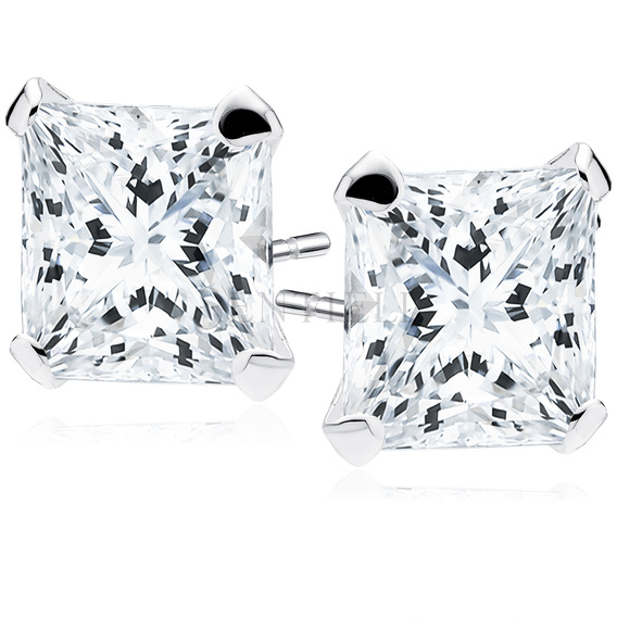 Pendientes en plata de ley 925 circonita blanca 8 x 8 mm cuadrado