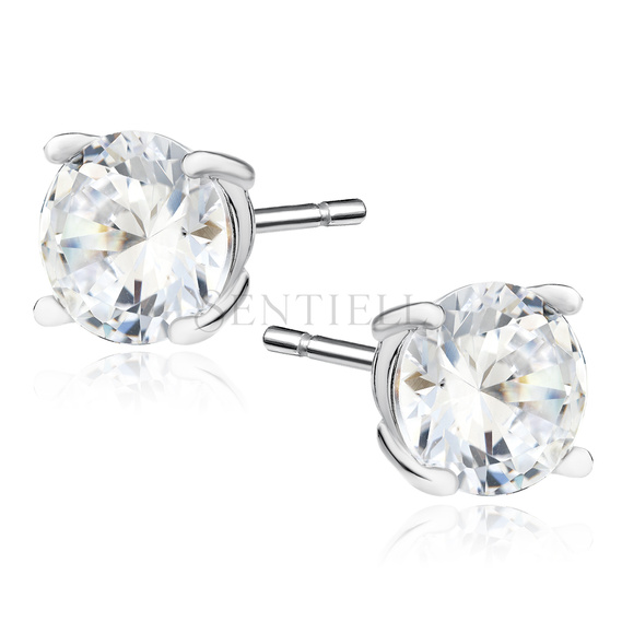 Silver (925) earrings round white zirconia diameter 7mm