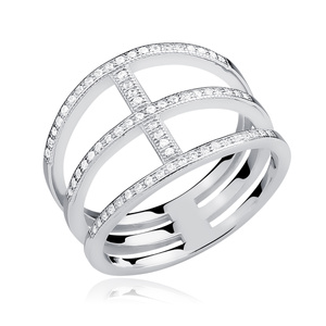 Silver (925) big ring with white zirconia