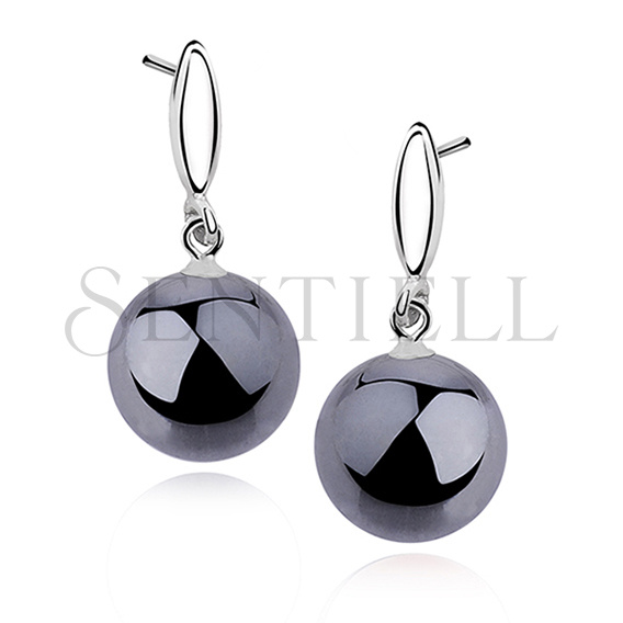 Silver earrings 925 balls - hematite