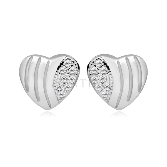 Silver (925) Earrings zirconia hearts microsetting