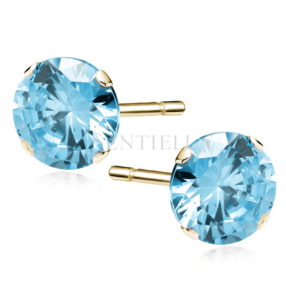 Silver (925) gold-plated earrings round aquamarine zirconia diameter 8mm