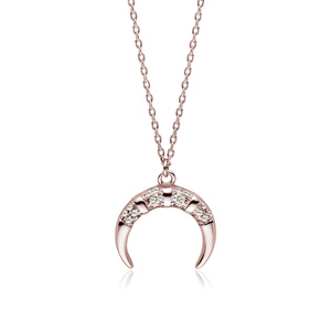 Silver (925) rose gold-plated necklace - crescent with zirconias