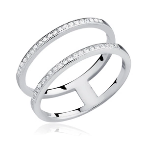 Silver (925) big double ring with white zirconia