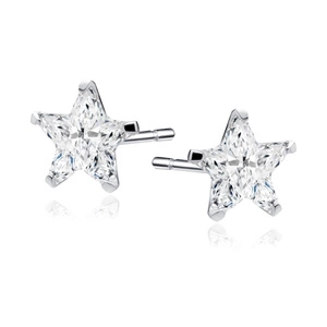 Silver (925) earrings white zirconia 4 x 4mm stars