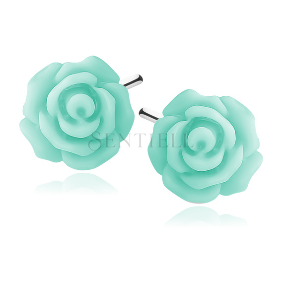 Silver (925) earrings roses - medium turquoise