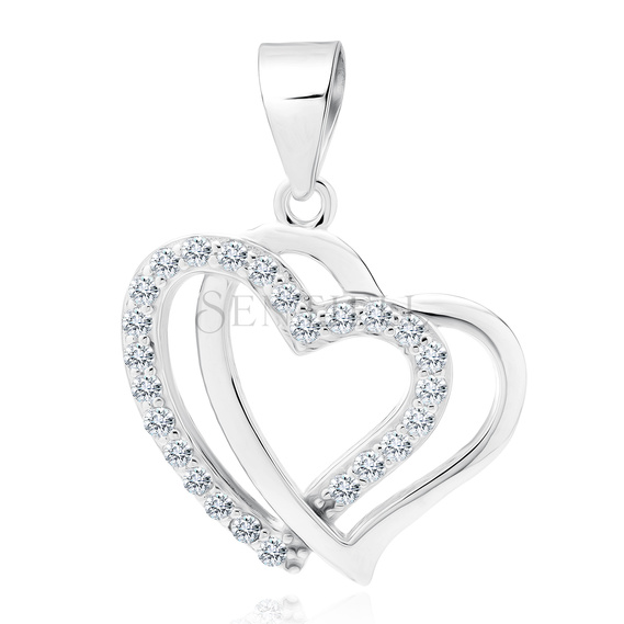 Silver (925) pendant - hearts with zirconias