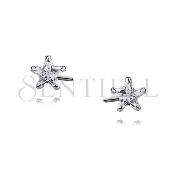 Silver (925) earrings white zirconia 4 x 4mm stars