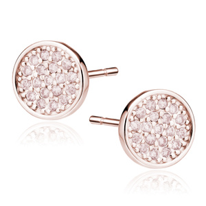 Silver (925) rose gold-plated elegant round earrings with zirconias