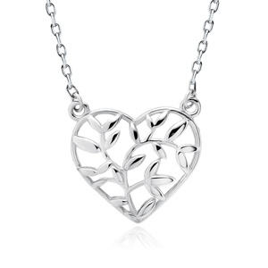 Silver (925) necklace - heart with leafs