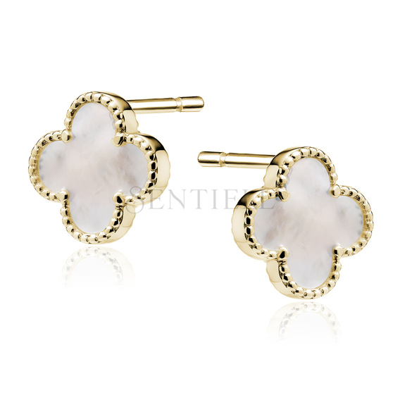 Silver (925) gold-plated earrings with mother of pearl - quatrefoil