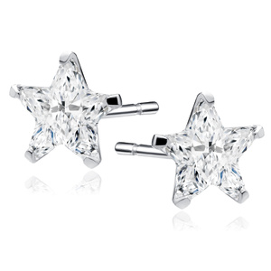 Silver (925) earrings white zirconia 5 x 5mm stars