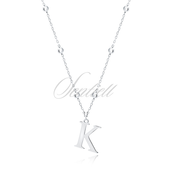 Silver (925) necklace - letter K on chain with balls