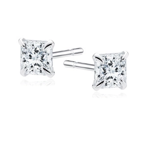 Silver (925) earrings white zirconia 3 x 3mm square