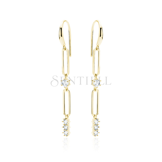 Silver (925) gold-plated earrings chain links and white zirconias