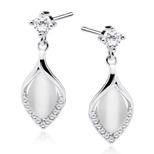Silver (925) earrings with white zirconias and ulexite