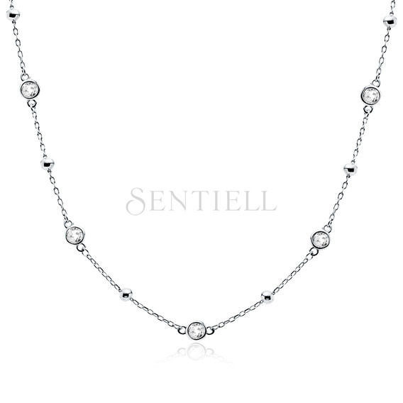 Silver (925) necklace with balls and white zirconias