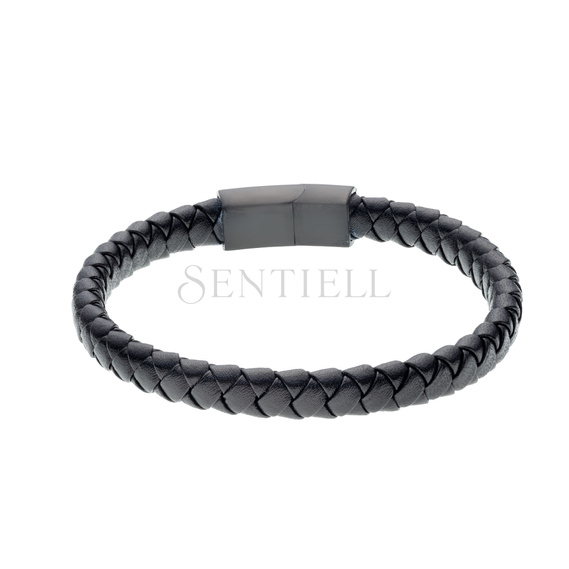 Stainless steel bracelet with leather strap